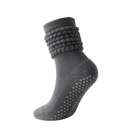 Pilates Socks with Grips Non-slip Slouch Socks with Grip Socks for Women Yoga, Barre, Dance, Fitness, Workouts, Grey, One Size