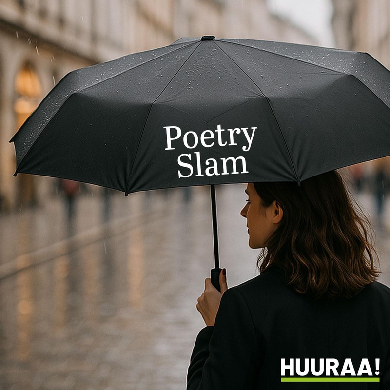Huuraa Regenschirm Poetry Slam Schriftzug Geschenk 98cm Schwarz Doppelautomatik Poetry
