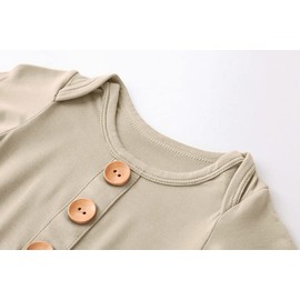 Newborn Baby Knotted Gown Headband/Hat Set Clothes Bamboo Viscose Sleep Gown with Announcement Sign (Khaki, 0-3 Months)