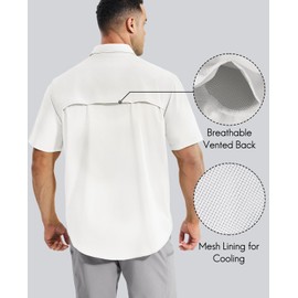 Haimont Men's UPF 50+ Sun Protection Short Sleeve Shirts Water Resistant Breathable Hiking Fishing Shirts White M
