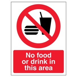 V Safety No Food Or Drink In This Area - Portrait 150 x 200mm - 2mm Rigid Plastic Safety Sign