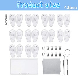 KEWUF Brillen Reparatur Set, 10 Paar Luftkammer Nasenpads Silikon, brillenpads, Rutschfeste Brille Nasenpads Weiche Silikon, Schraubbrillen Nasenpads mit Schrauben Pinzette und Reinigungstuch