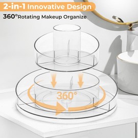 Molutsody 360° Rotating Makeup Organizer - Cosmetic Skincare Organizers wish Brush Holder, Large Capacity Cosmetic Display Case for Vanity, Bathroom Countertop (Clear)