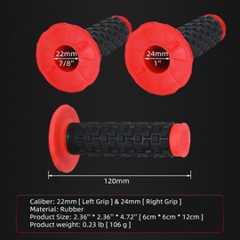 2pcs 7/8" Universal Motorcycle Hand Bar Grips Pillow Grip Anti-Slip Rubber Racing Grip for Dirt Bike Motocross CR80R/85R, CRF150R, CR125R/250R, CRF450R（Red）