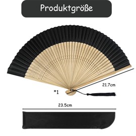 FLEXNOVA Pack of 2 Black Hand Fans, Small Foldable, Mini Fecher Women's Summer Bamboo, Small Hand Fan, Sturdy, Hand Fan Folding Fan for Weddings, Dance, Party, Home Decorations