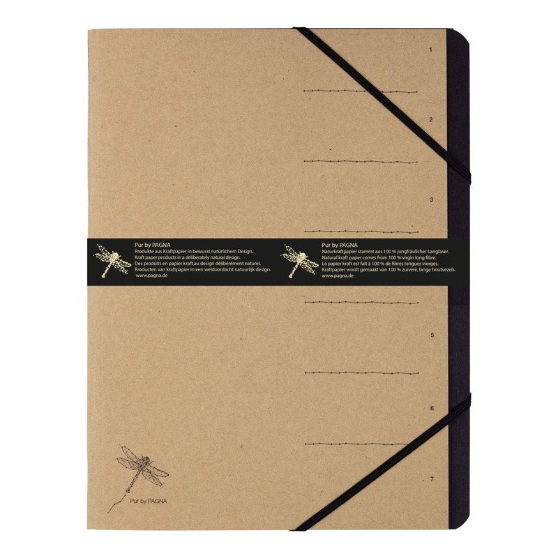 Pagna Pure Organiser Folder 7 Compartments Black Elastic Corner Elasticated