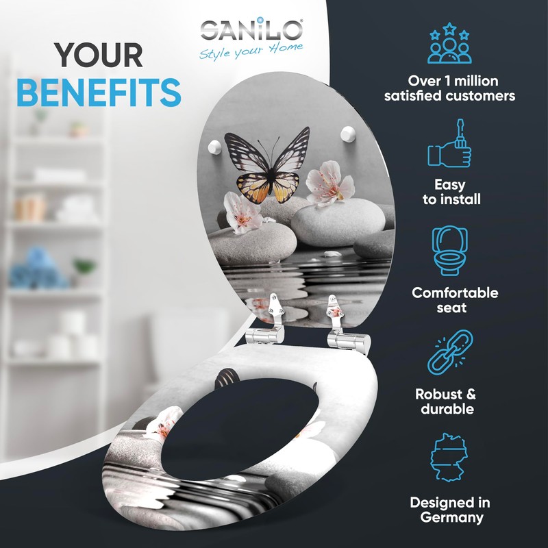 Sanilo Toilet Seat ROUND with Soft Close, Quiet and Slow