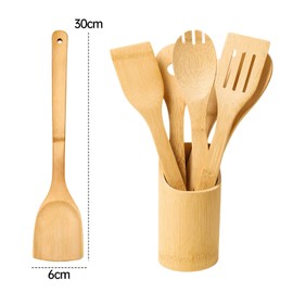 Biluer Wooden Spatula,6 PCS Cooking Spoon Kitchen Spoon Ilien Large Kitchen Aid Wooden Spatula Salad Servers