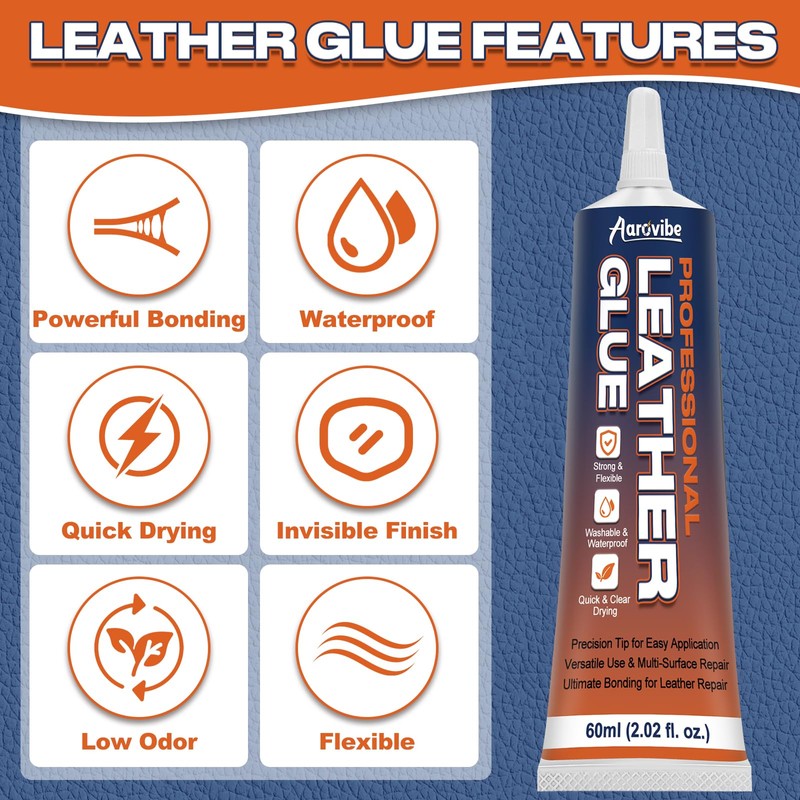 Aarovibe Leather Glue, 60ml Strong & Flexible Leather Adhesive –