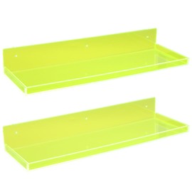 Floating Shelves for Wall Bedroom Bathroom Kitchen Plants Acrylic Floating Shelf 16.5X5.5'' Heavy Duty Adhesive No Drill, Pack of 2, Neon Green
