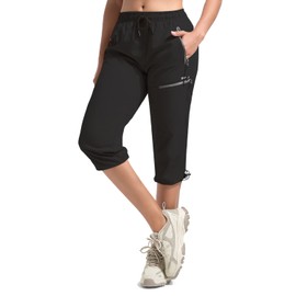 BVVU Women's Cargo Capris Hiking Pants Lightweight Quick Dry Joggers Outdoor Waterproof Workout Pants with Pockets Black