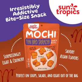 Sun Tropics Mochi Snack Bites, Thai Bird Sriracha Flavor- 3.5 oz (1 Pack) - Crunchy Mochi Snacks - Gluten Free & Dairy Free, No MSG - Asian Rice Snacks