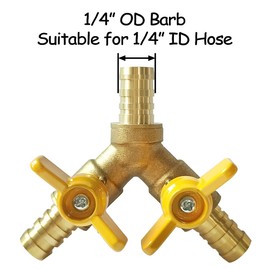 Uenede Brass 1/4 Inch 3-way Y-shaped Shut-off Ball Valve with 2-switch 1/4" Hose Barb Include 3 Stainless Steel Clamps Hose Pipe Barb Fitting for Water/Oil/Gas