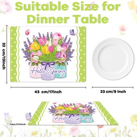 Spring Placemats Set of 6 Easter Plastic Table Mats Spring Tulip Place Mats Washable Vinyl Flower Vase Spring Flower Table Decoration for Indoor Outdoor Party Kitchen Dining Table