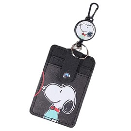 Snoopy Character ID Card Holder, Pass Case, Commuter Passes, Name Badge Case, IC Card Case, Vertical Coin Case, Telescopic Reel Type, Storage for 3 Cards
