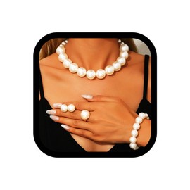 EVILD White Pearl Jewelry Set Chunky Choker Necklace and Earring Set for Women