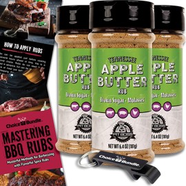 Pit Boss Tennessee Apple Butter Premium BBQ Barbecue Mixed Seasoning Spice & Rub 3 pk Choice Bundle (19.2 oz) + Guide & Keychain Bottle Opener (5 Items)!