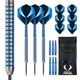 DESIGNA DARTS D0776 Squadron | 25g Premium 90% Tungsten Barrel Dart Set with Steel Tips including 3 Standard Flights, 3 Shafts, Point Protector and Bar Wallet, M2, Blue