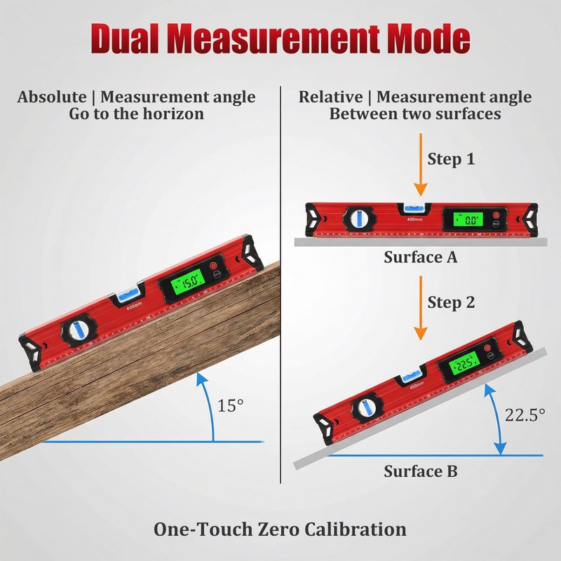 15.7" Digital Level with Backlit LCD Display, High-Precision ±0.1° Magnetic