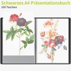 ACROPAQ Presentation Folder A4 - High Quality 100 Pocket Presentation Folder with Durable Black Polypropylene Envelope and A5 Colour Insert in Polybag