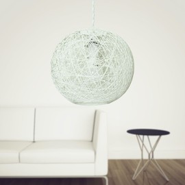 firstchoicelighting Natural Abaca Globe Ceiling Light Shade, White Rattan Wicker Pendant Shade, Diameter 25cm