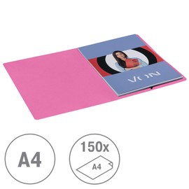 VON Leitz 30110022 Pack of 5 A4 Document Folders with Elastic Closure, Cardboard, for 150 Sheets, Lightweight Project & Paper Storage, Study & Home, Fuchsia