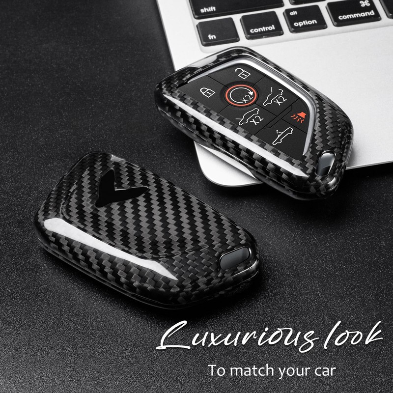 T-carbon Key Fob Cover Compatible with Corvette C8 with Keychain,