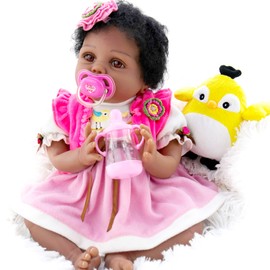 Aori Reborn Baby Dolls Black 22 inch Realistic Baby Girl Doll Weighted Newborn Baby Doll with Feeding Toy Accessories