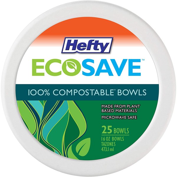 Hefty Ecosave 100% Compostable Bowl, 16 Ounce, 25 Count
