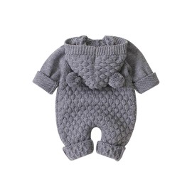DovFanny Newborn Baby Knitted Sweater Romper Jumpsuit Girls Boys Baby Clothes Unisex Long Sleeve Bodysuit Snowsuit（Grey,6-12M