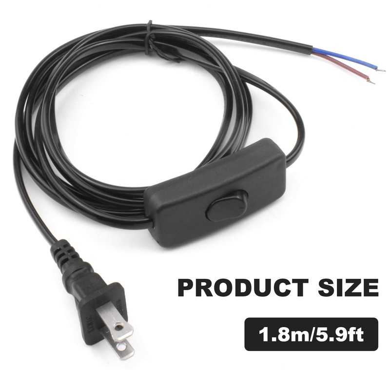 2-Pack 6FT Lamp Power Cord with On/Off Switch and Wall