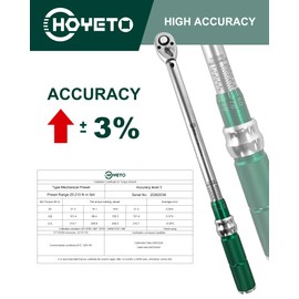 HOYETO 1/2" Drive Click Torque Wrench, 14.75-154.8 ft.lb / 20-210 Nm, 72-Tooth Torque Wrenches ±3% High Precision for Bikes, Cr-V Steel, with Storage Case