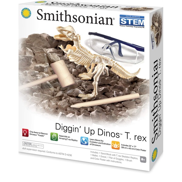 Smithsonian Diggin' Up Dinosaurs T-Rex Plastic Skeleton Set Educational,Fun,Science,Archeological Playset for Kids Age 8 up