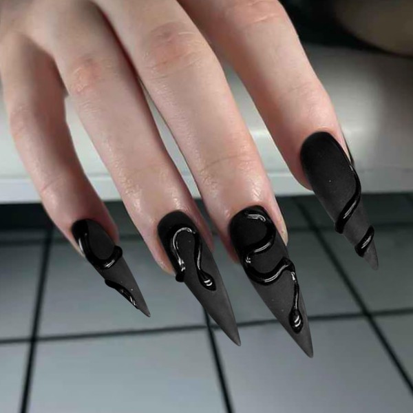 French Tip False Nails – 24Pcs Black Acrylic Press On