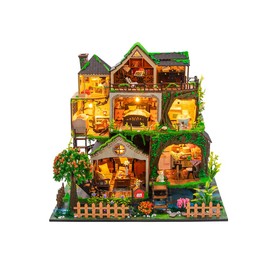 Yuzhen DIY Miniature Dollhouse with Furniture and LED Lights, Wooden Dollhouse Includes Dustcover and Music Movement, Delicate Home Decor