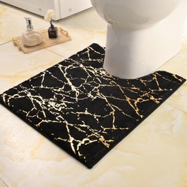 QJHOMO Toilet Rugs U Shaped Black and Gold Bathroom Rugs, Gold Decor Toilet Mat Contour Bath Rug Marble Bathroom Accessories, Extra Thick Carpet Non Slip Floor Mats Machine Washable (20x24 inch)