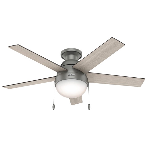 Hunter Fan Company, 59270, 46 inch Anslee Matte Silver Low Profile Ceiling Fan with LED Light Kit and Pull Chain