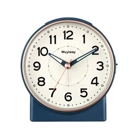 Wuyiway Small 4" Battery Operated Retro Analog Alarm Clock, Vintage Decor for Bedroom, Nightstand, Bedside, Desk,Table,Easy Setup, Silent Non Ticking, Lighted on Demand and Snooze,Blue