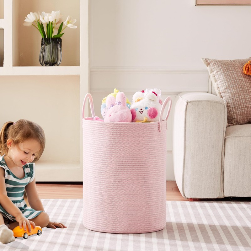 MOJOSCEND 15Dx20H inches Large Pink Hamper Laundry Basket for Baby