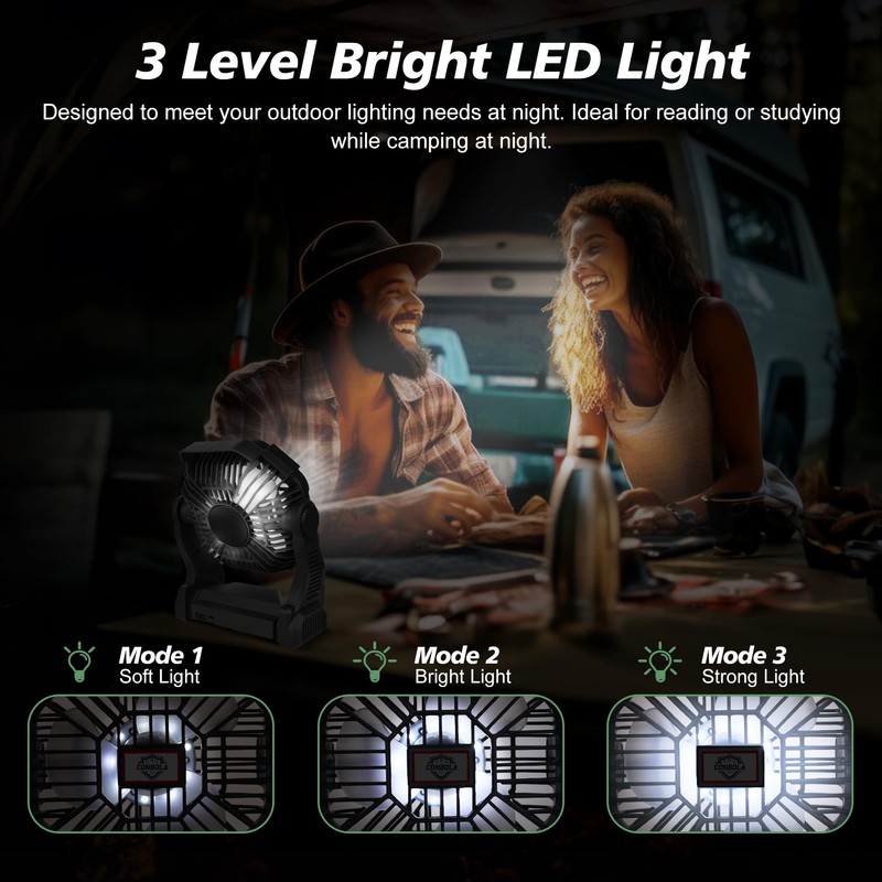 CONBOLA Upgraded Camping Fan - 20000mAh, LED Lantern, 270° Rotate,