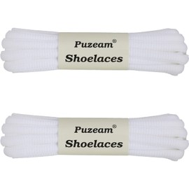 Puzeam 2 Pairs Oval Athletic Shoelaces 30 Colors 1/4" Half Round Shoe Laces for Sneakers - White 80