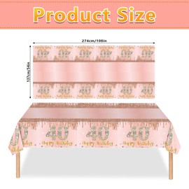 2 Pcs 40th Birthday Tablecloth Pink Rose Gold 40th Birthday Table Cover Happy 40th Birthday Decorations for Women Plastic Disposable 40th Birthday Table Cloth 40th Birthday Party Supplies (54"x108")