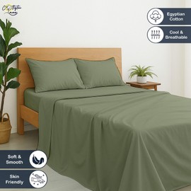 Cottington Lane Premium Quality 100% Egyptian Cotton 4 Piece King Size Bed Sheet Set Fits 12 inch Deep Pocket Mattress, Naturally Cool, Soft & Durable Luxury Bedding, Sage Solid