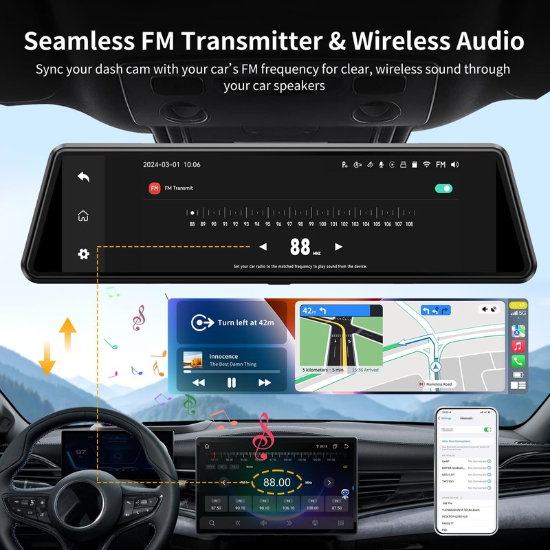 JOMISE C810 CarPlay Mirror Dash Cam Front and Rear -