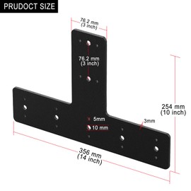 T Post Bracket 2PCS, T Flat Mending Plate for Wood 4x4,6x6 Lumber, Black Powder Coated Heavy Duty T Beam Bracket, T Shape Post to Beam Connectors