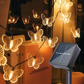 NICLY Guirnalda de Luces Solares 6.5m 30 LED Impermeable 8 Modos Luces Solares con Sensor Decoración de Jardines para Jardín Arbol Valla Patio Navidad Fiestas Hogar Fiesta Boda (Mariposas, Cálido)