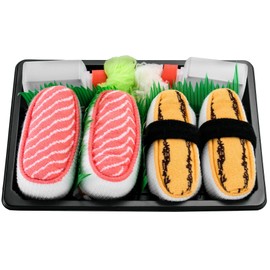 SUSHI SOCKS BOX - 2 pairs Salmon Tamago Nigiri - Funny GIFT! Packed Like REAL Sushi, Original Pattern, COTTON RICH Socks SIZE UK 7-11 EU 41-46|High Quality, Oeko-Tex Certificate, Made in Europe