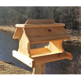 14 Inch Cedar Wood Post Mount Bird Feeder for Outdoors