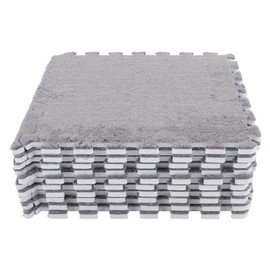 Plush Foam Floor Mat, 10pcs Plush Foam Floor Mat Soft Thick Split Joint Interlocking Plush Foam Rug for Room Floor (Grey)