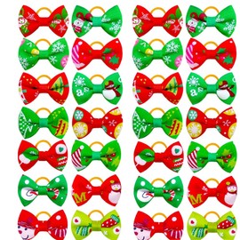 20Pcs/10 Pairs Christmas Snowflkes Snowman Pattern Yorkie Dog Puppy Hair Bows with Rubber Bands Hair Accessories Bow Pet Grooming Cute Pet Small Hair Bowknot (Snowflakes)